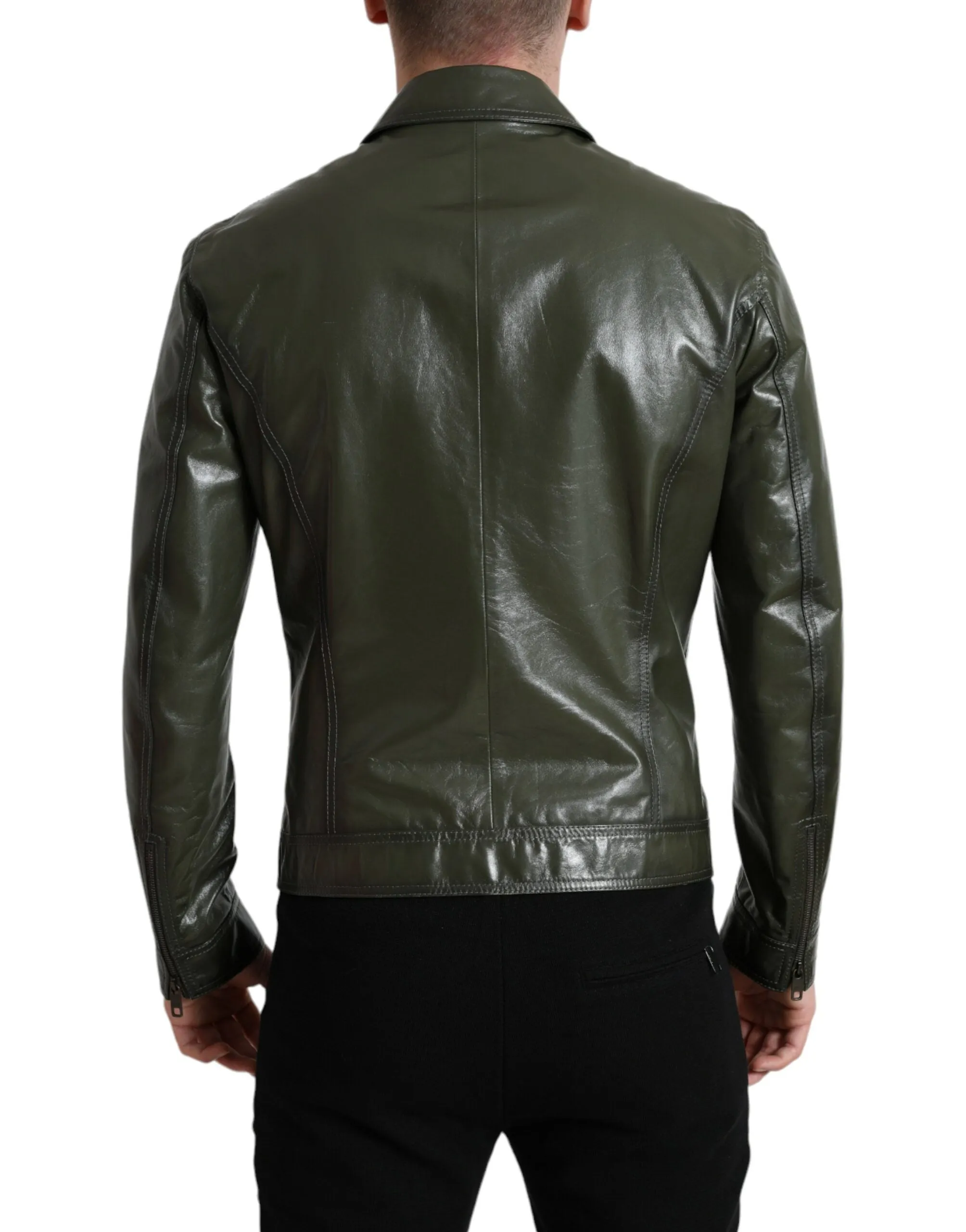 Emerald Elegance Leather Biker Jacket sold by Louxly product image thumbnail 3