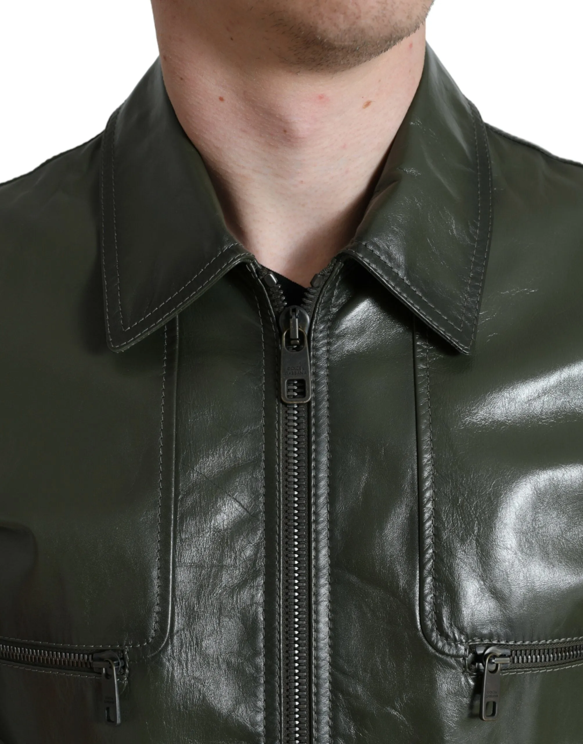Emerald Elegance Leather Biker Jacket sold by Louxly product image thumbnail 4
