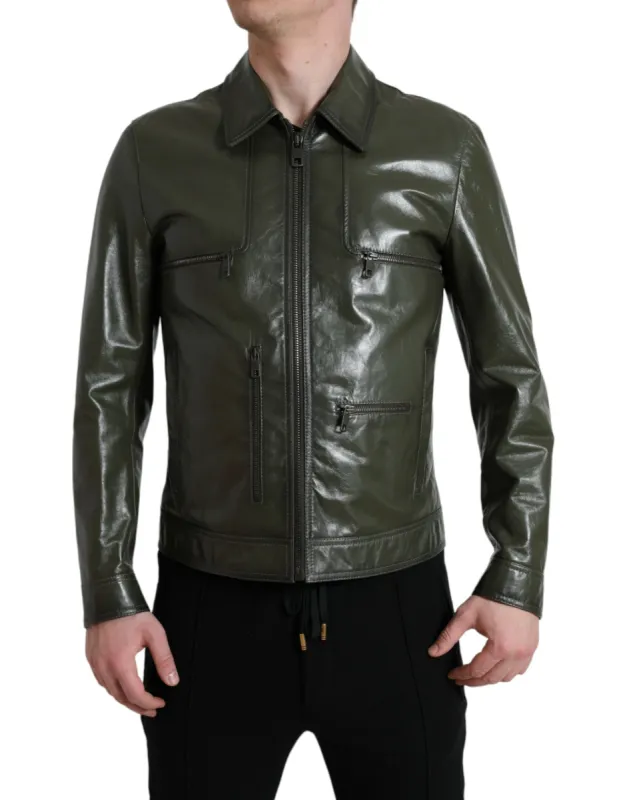 Emerald Elegance Leather Biker Jacket sold by Louxly