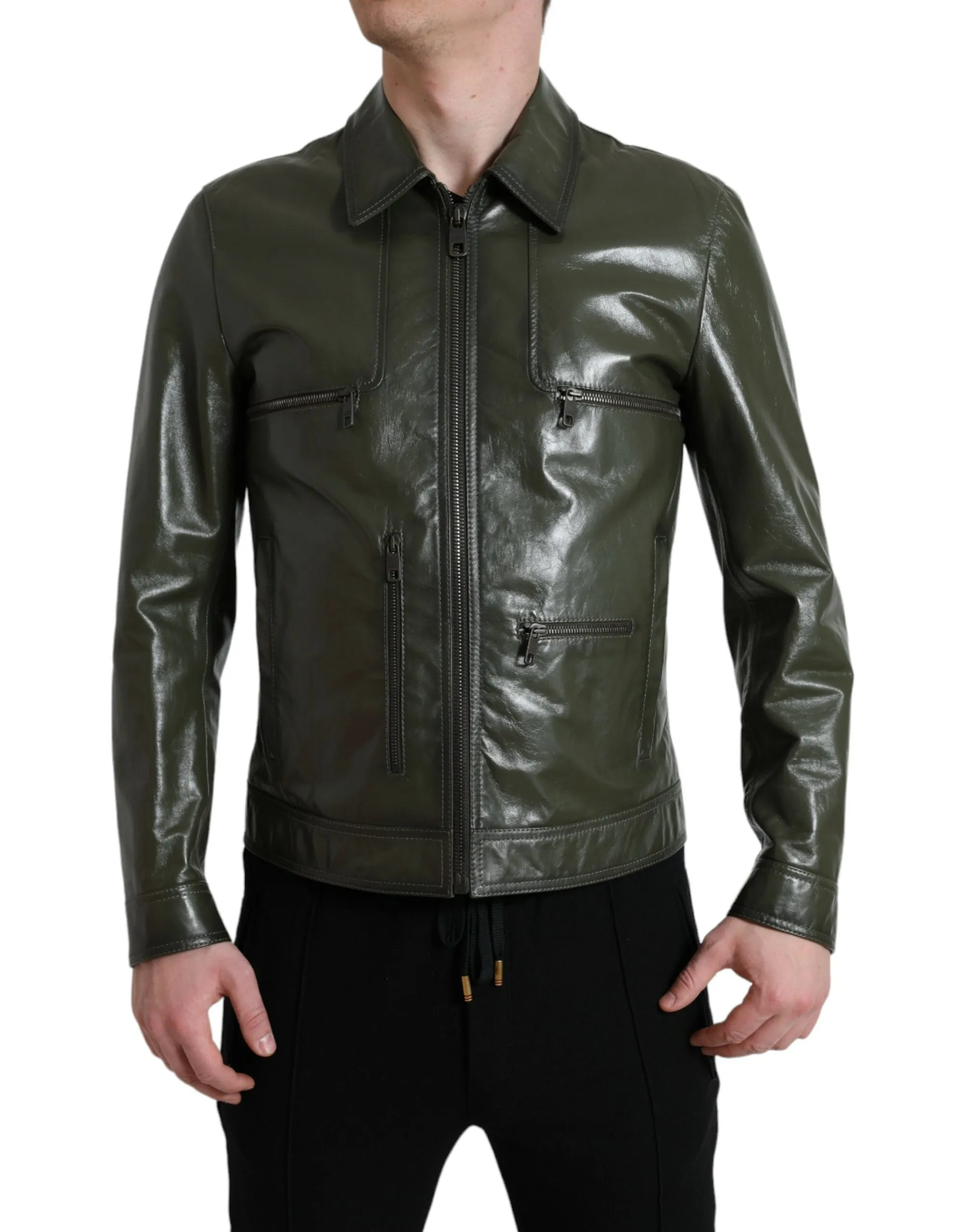Emerald Elegance Leather Biker Jacket sold by Louxly