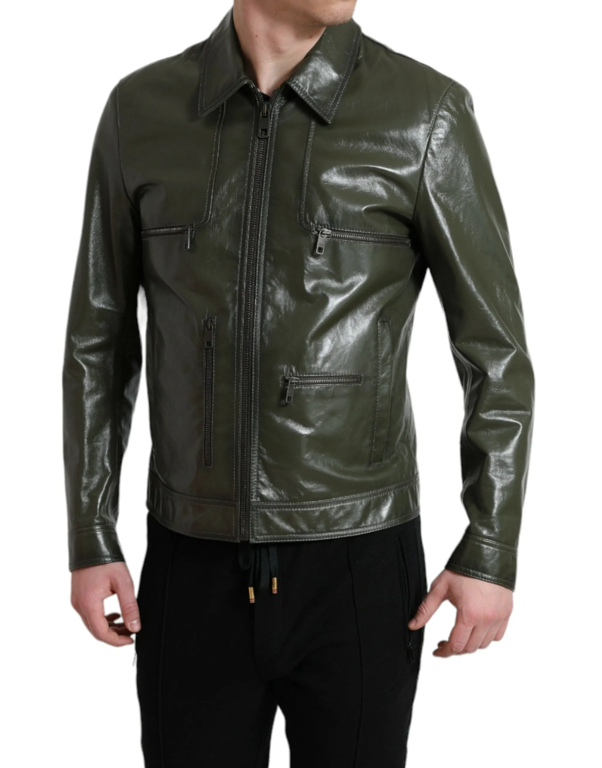 Emerald Elegance Leather Biker Jacket sold by Louxly product image thumbnail 2