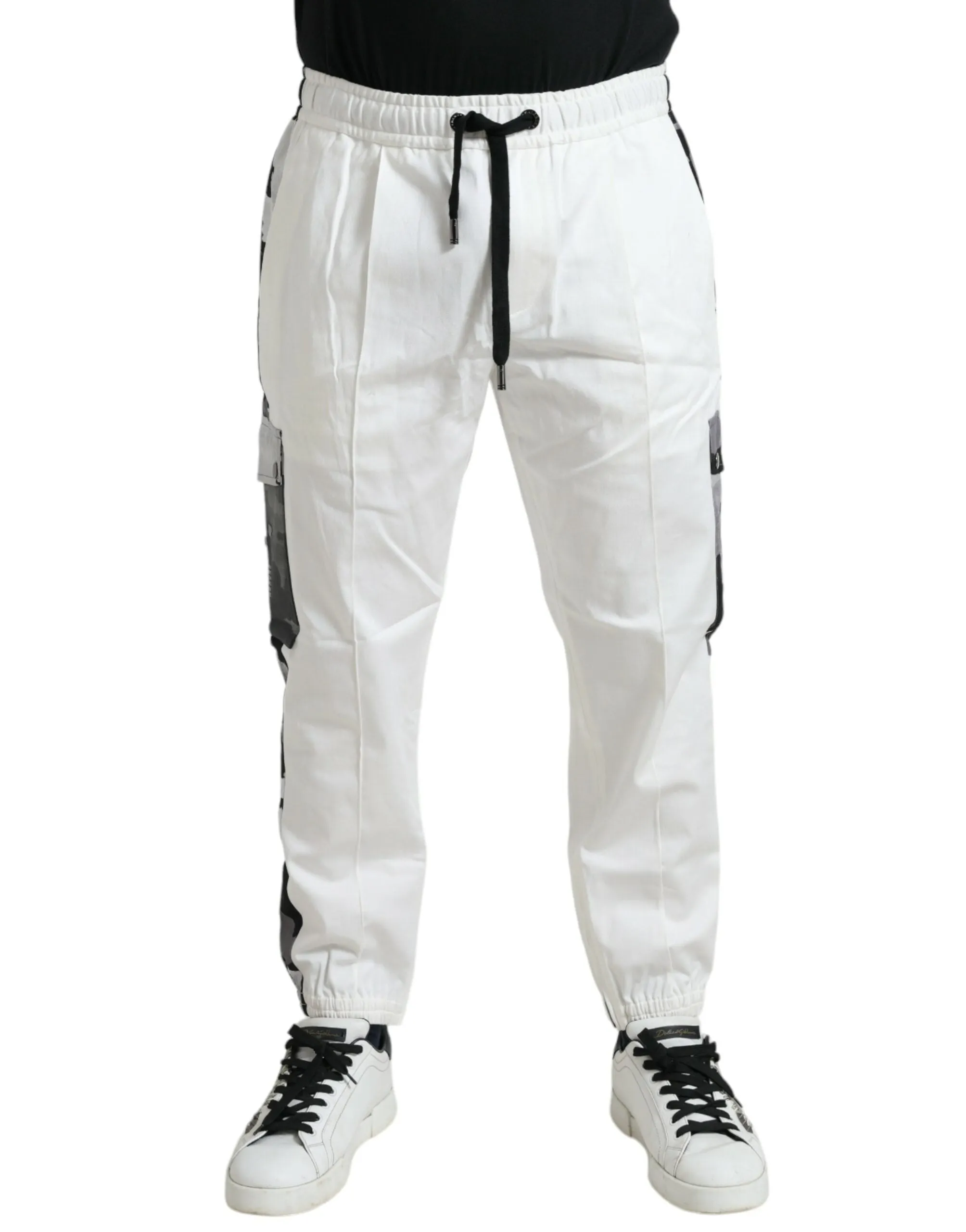 Elegant White Cotton Blend Jogger Pants sold by Louxly
