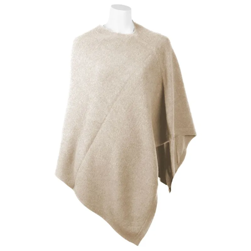Chic V-Neck Cashmere Poncho in Beige sold by Louxly