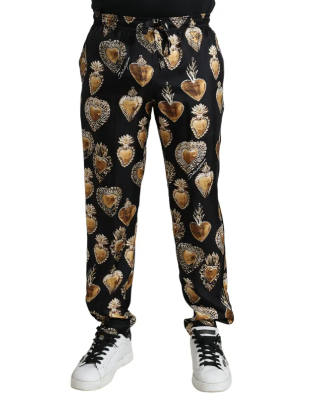 Chic Heart Print Silk Pajama Pants sold by Louxly