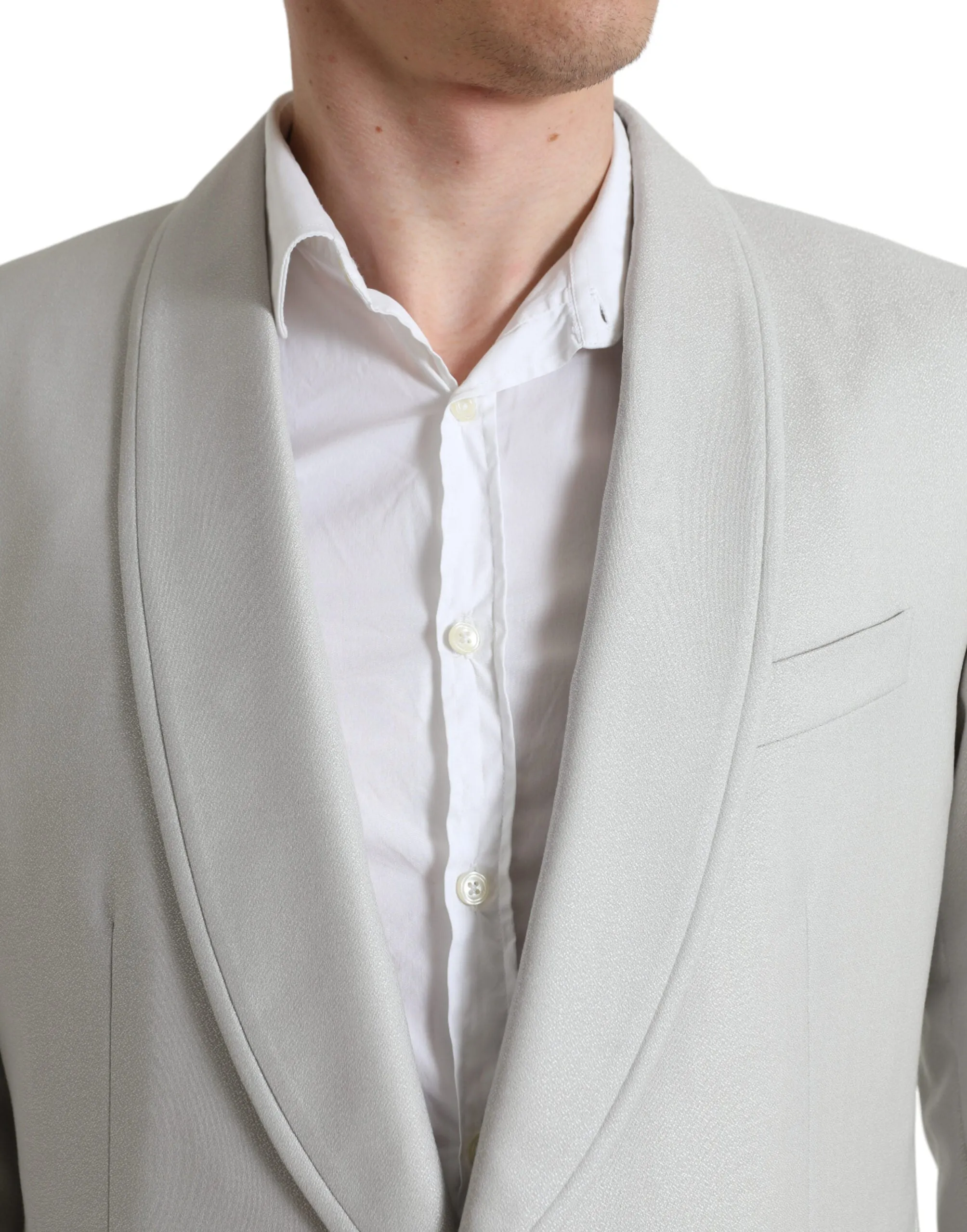 Elegant Silver Slim Fit Wool-Silk Suit sold by Louxly product image thumbnail 3