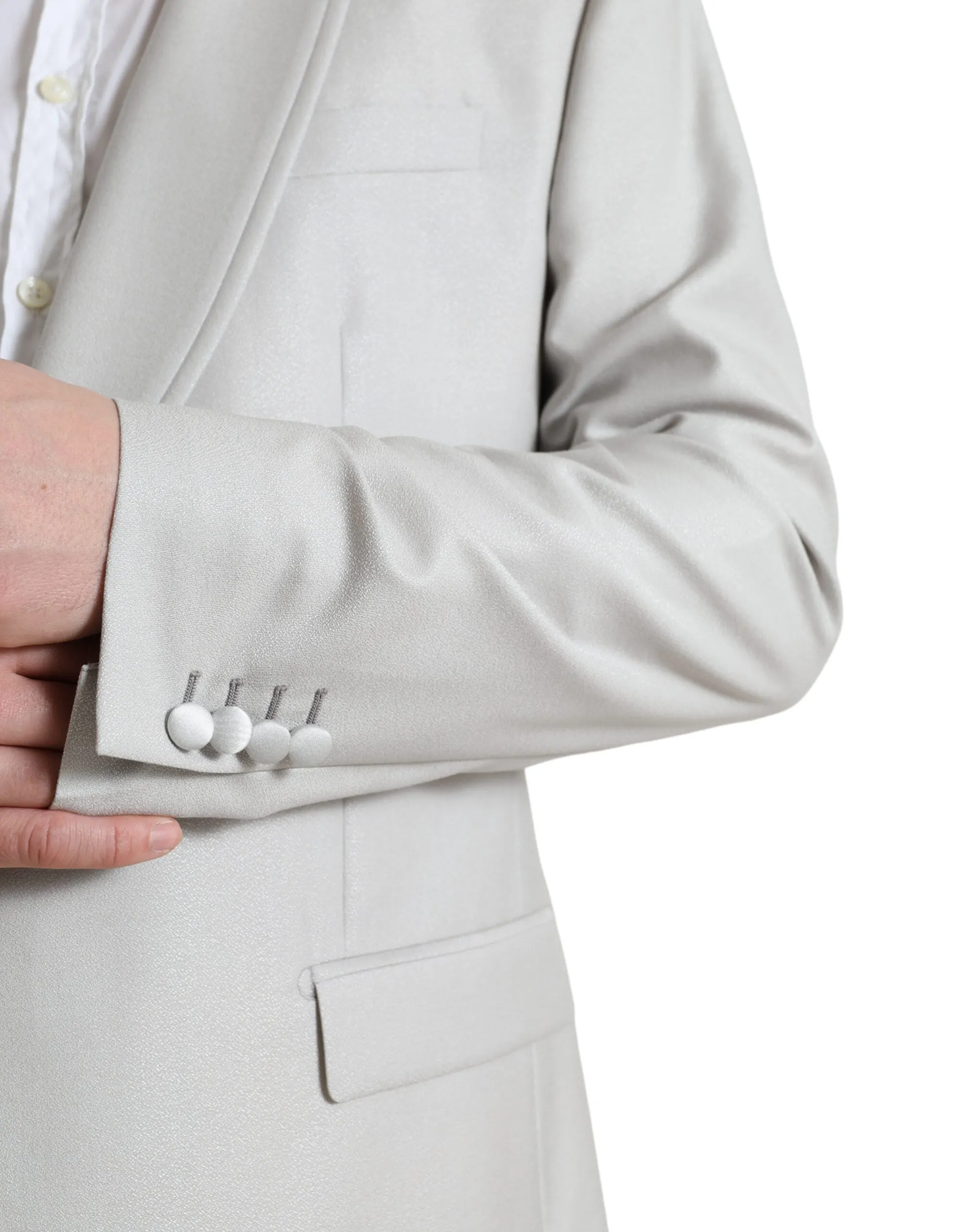 Elegant Silver Slim Fit Wool-Silk Suit sold by Louxly product image thumbnail 4