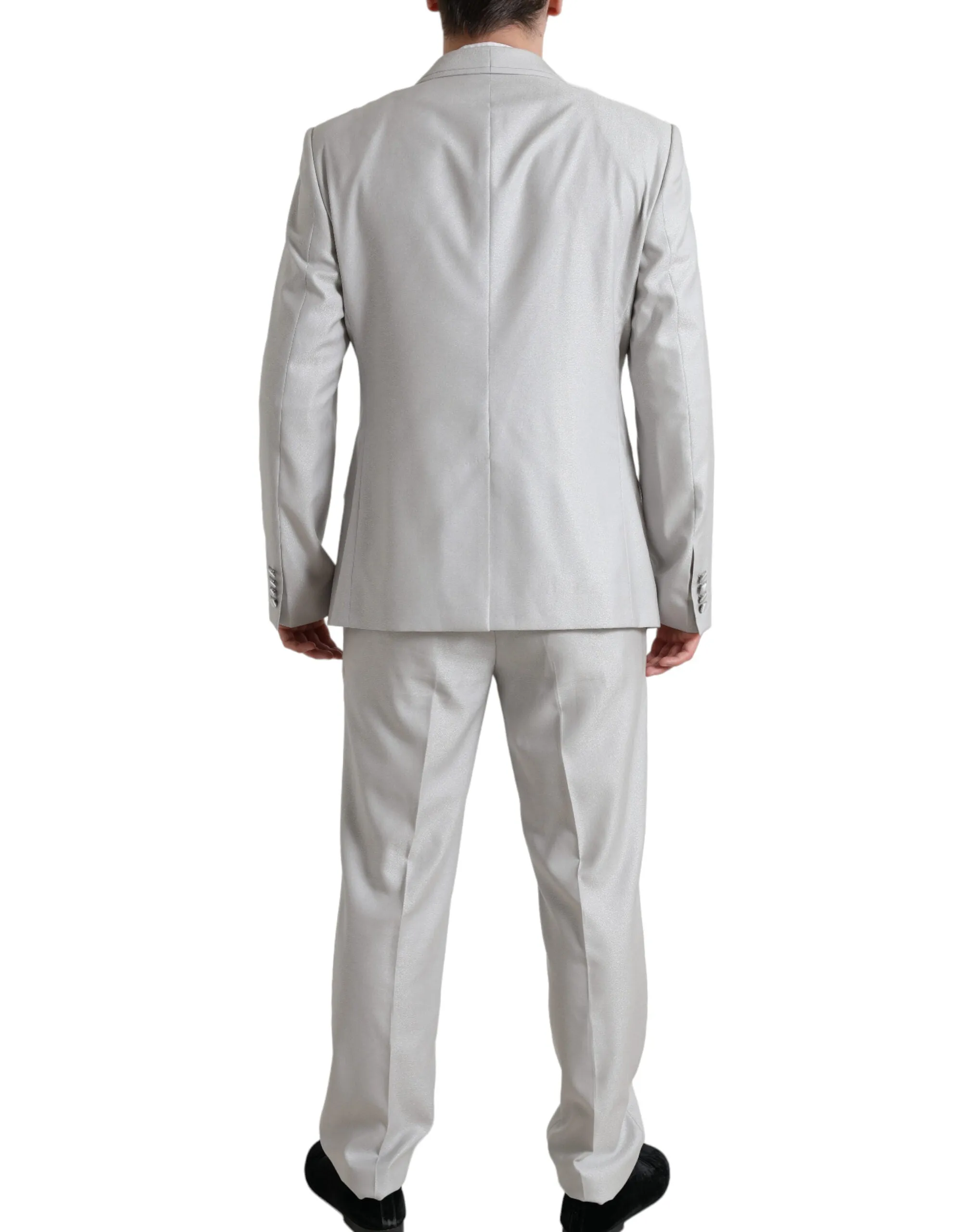 Elegant Silver Slim Fit Wool-Silk Suit sold by Louxly product image thumbnail 2