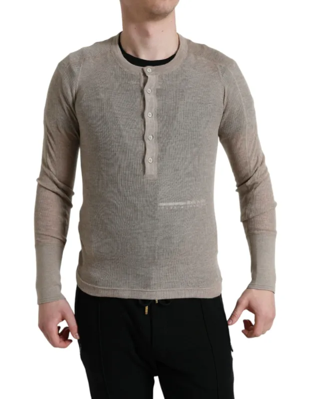 Elegant Beige Henley Cashmere Sweater sold by Louxly