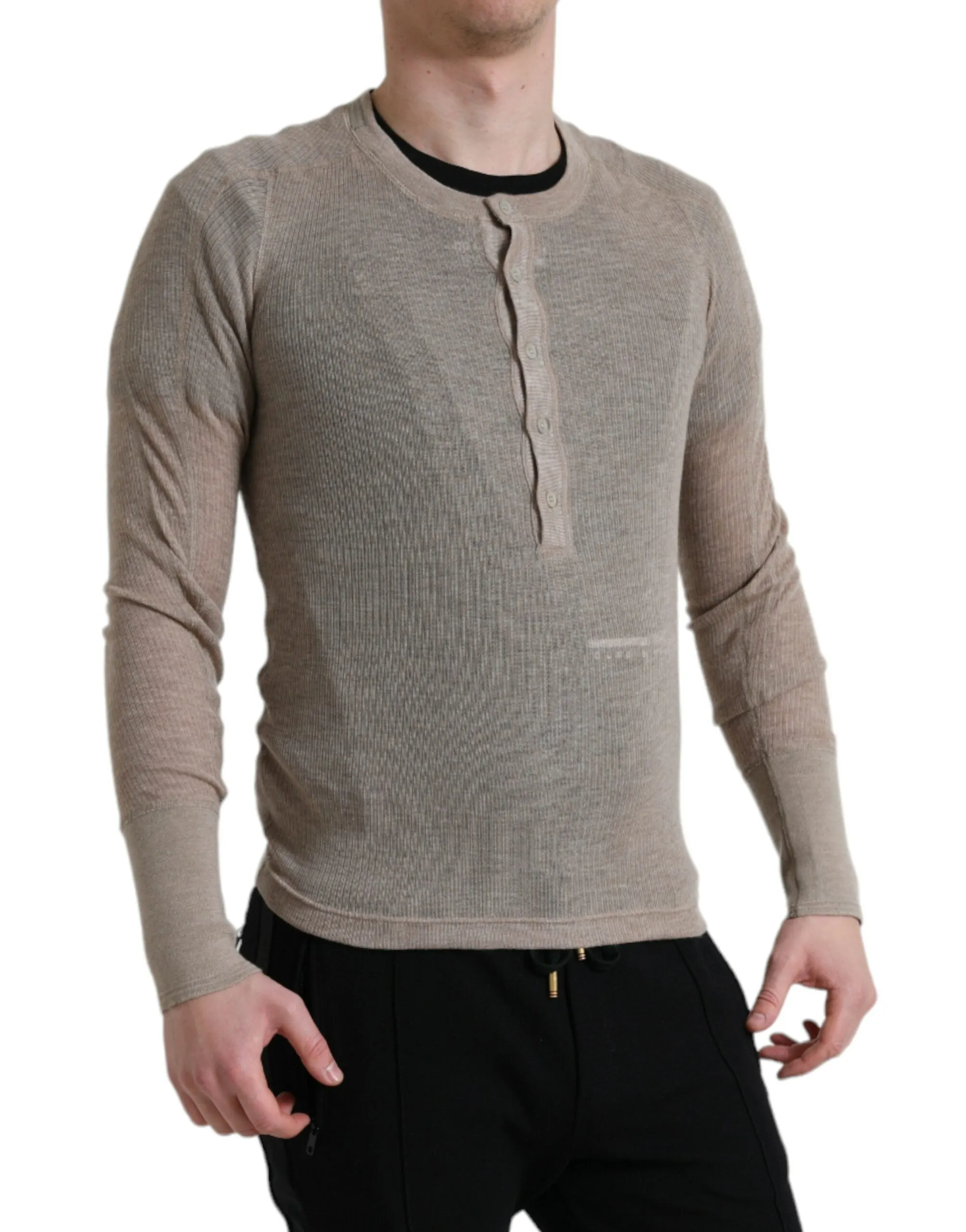 Elegant Beige Henley Cashmere Sweater sold by Louxly product image thumbnail 4