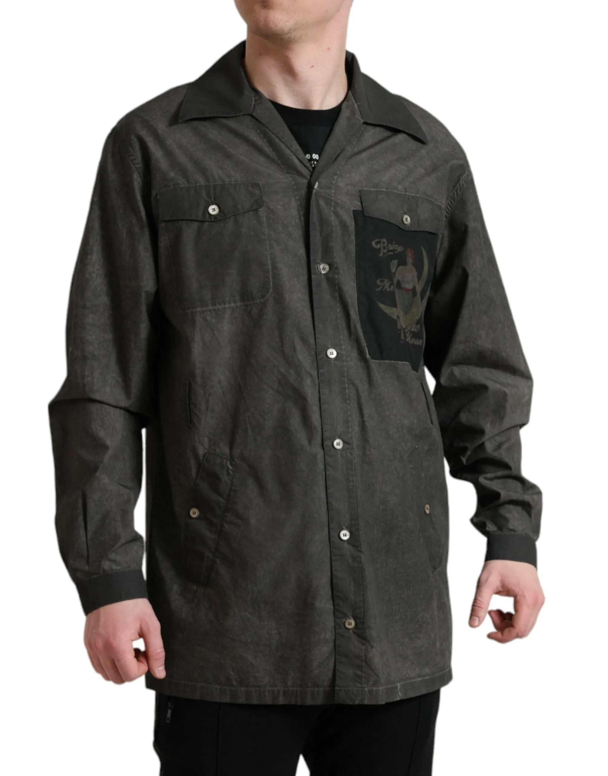 Elegant Dark Gray Cotton Button-Down Shirt sold by Louxly product image thumbnail 2