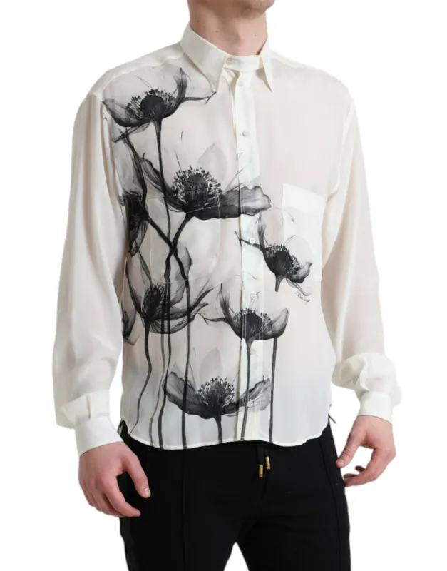 Elegant Floral Silk Dress Shirt sold by Louxly