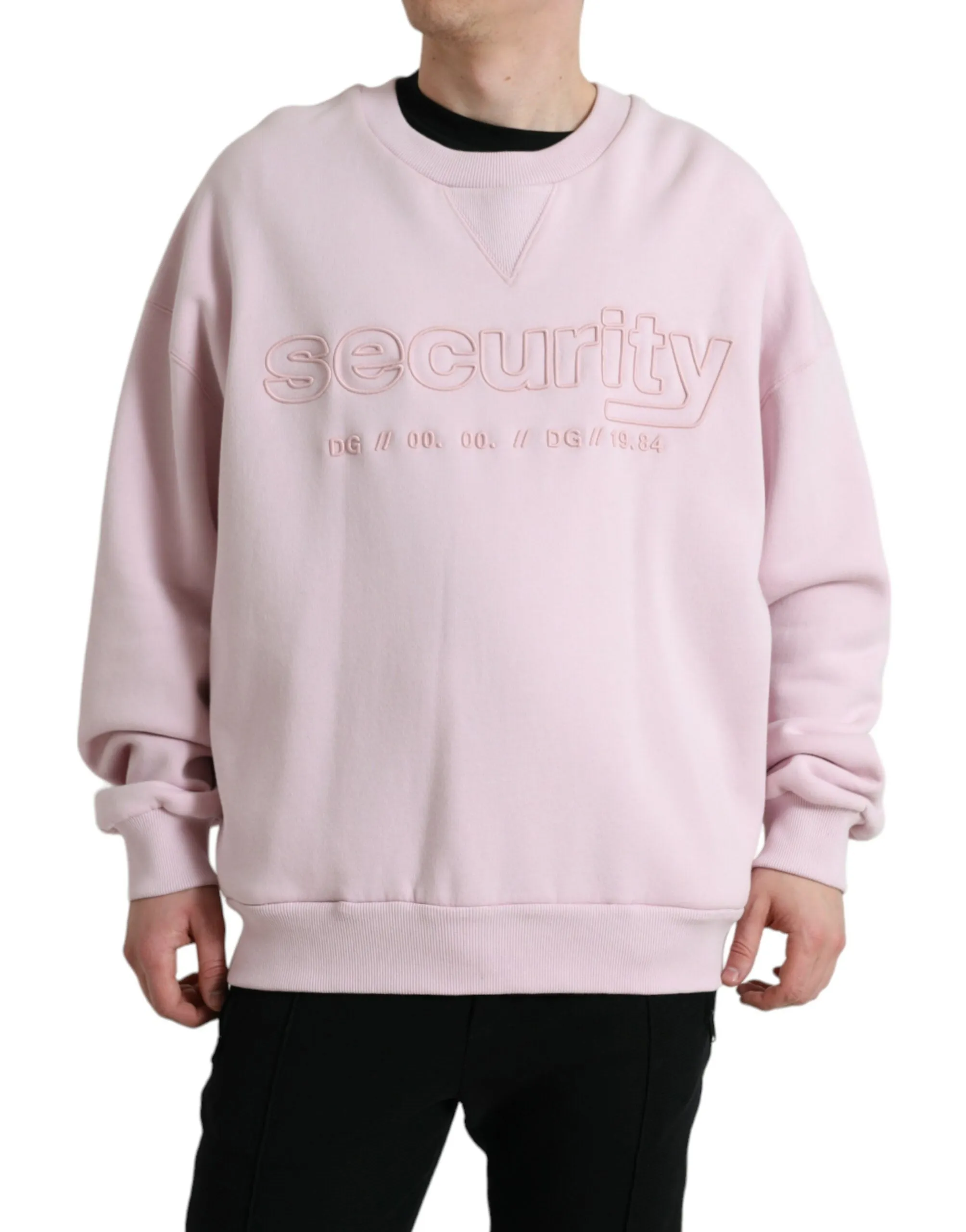Elegant Pink Crew Neck Logo Sweater sold by Louxly