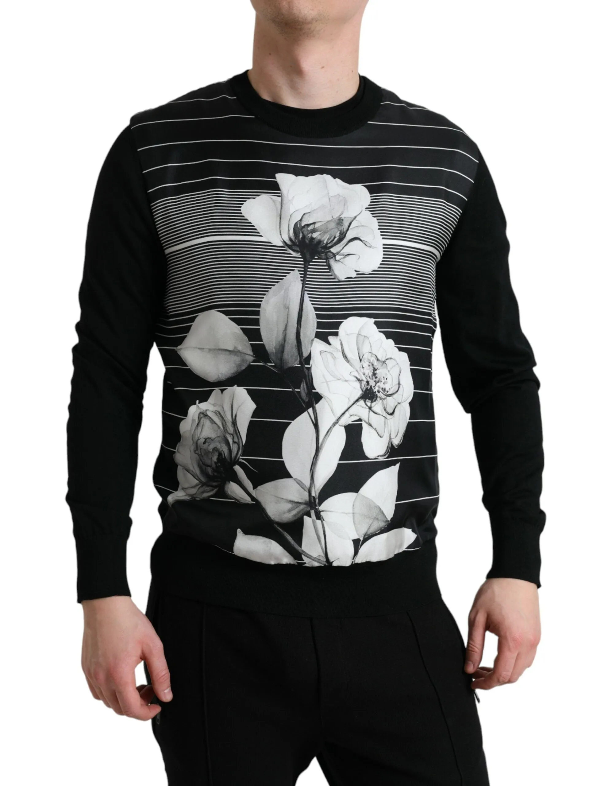 Elegant Floral Print Crew Neck Sweater sold by Louxly
