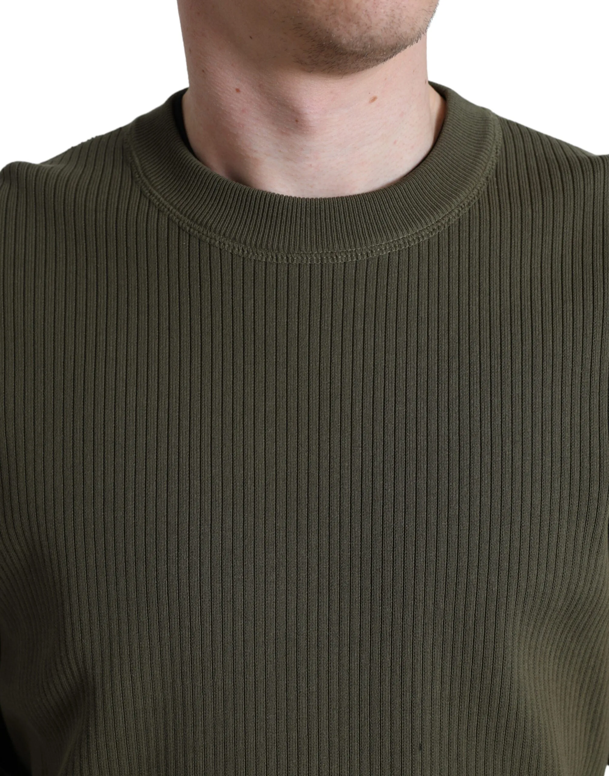Elegant Green Crew Neck Cotton Sweater sold by Louxly product image thumbnail 4