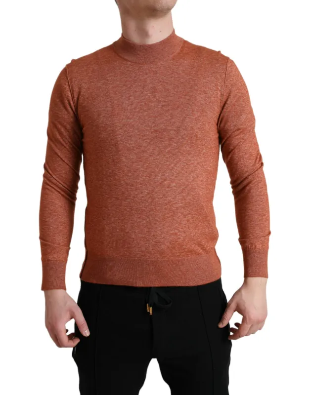 Silk-Cashmere Orange Crew Neck Sweater sold by Louxly
