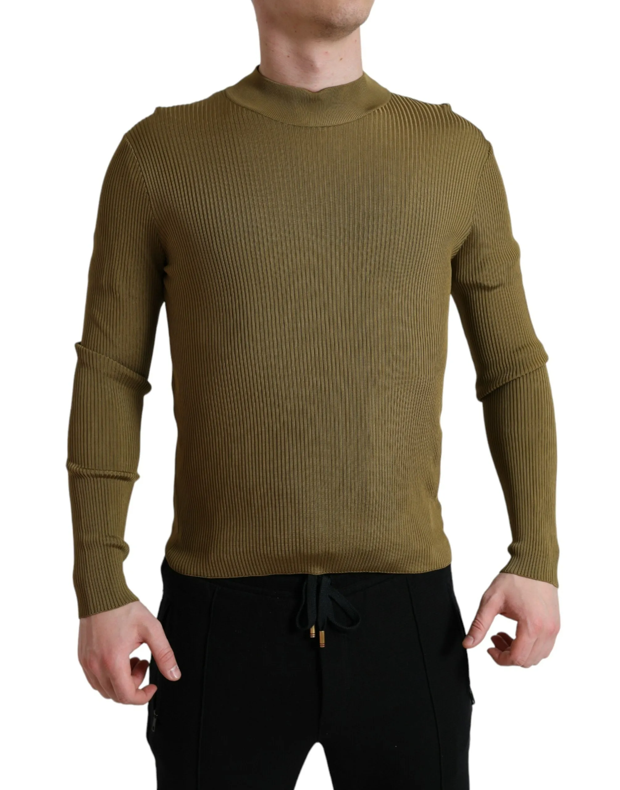 Army Green Viscose Crew Neck Sweater sold by Louxly