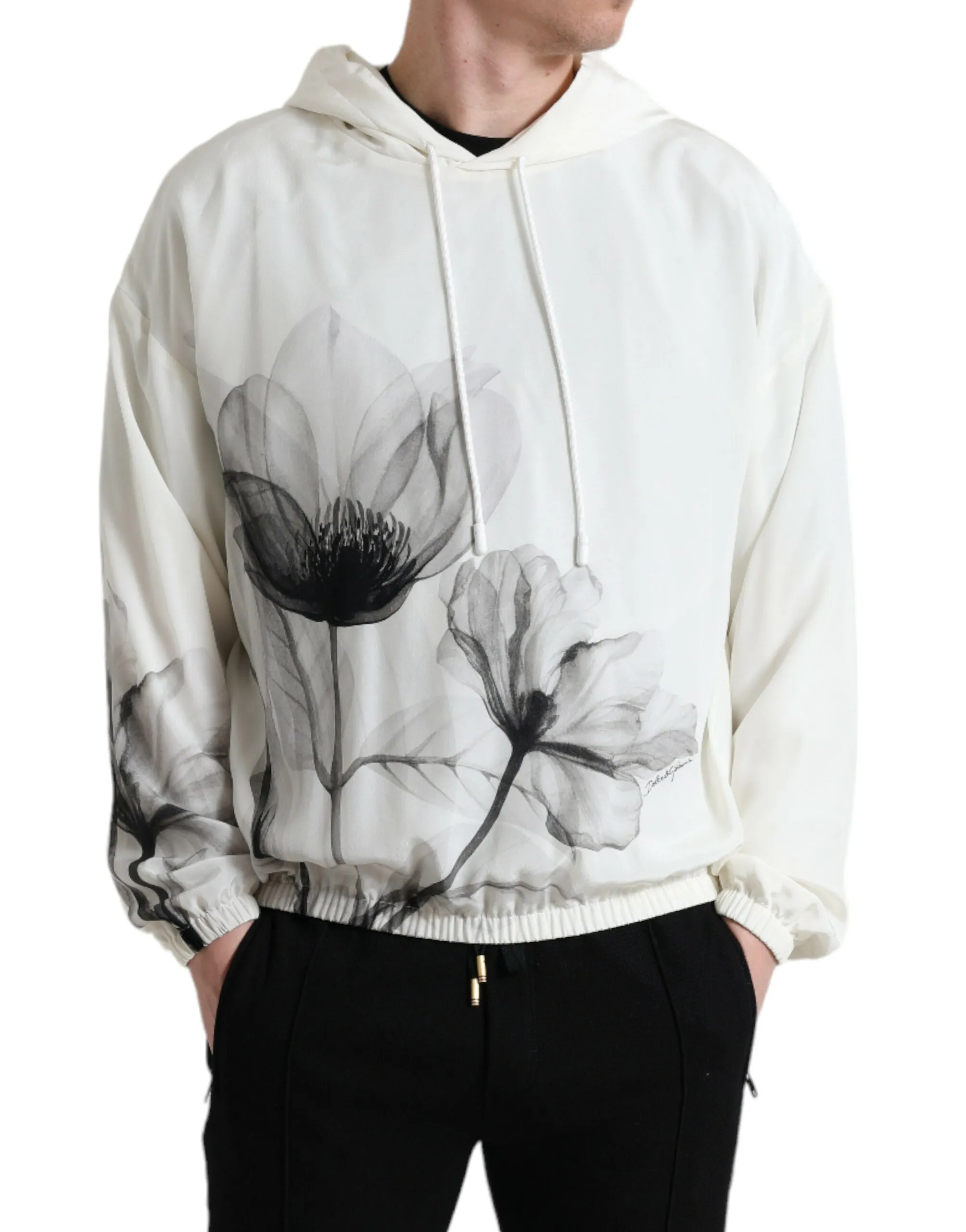Elegant Floral Silk Hooded Pullover sold by Louxly product image thumbnail 2