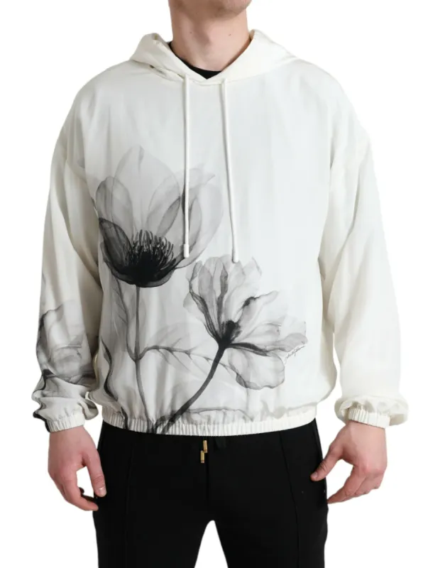 Elegant Floral Silk Hooded Pullover made by Louxly