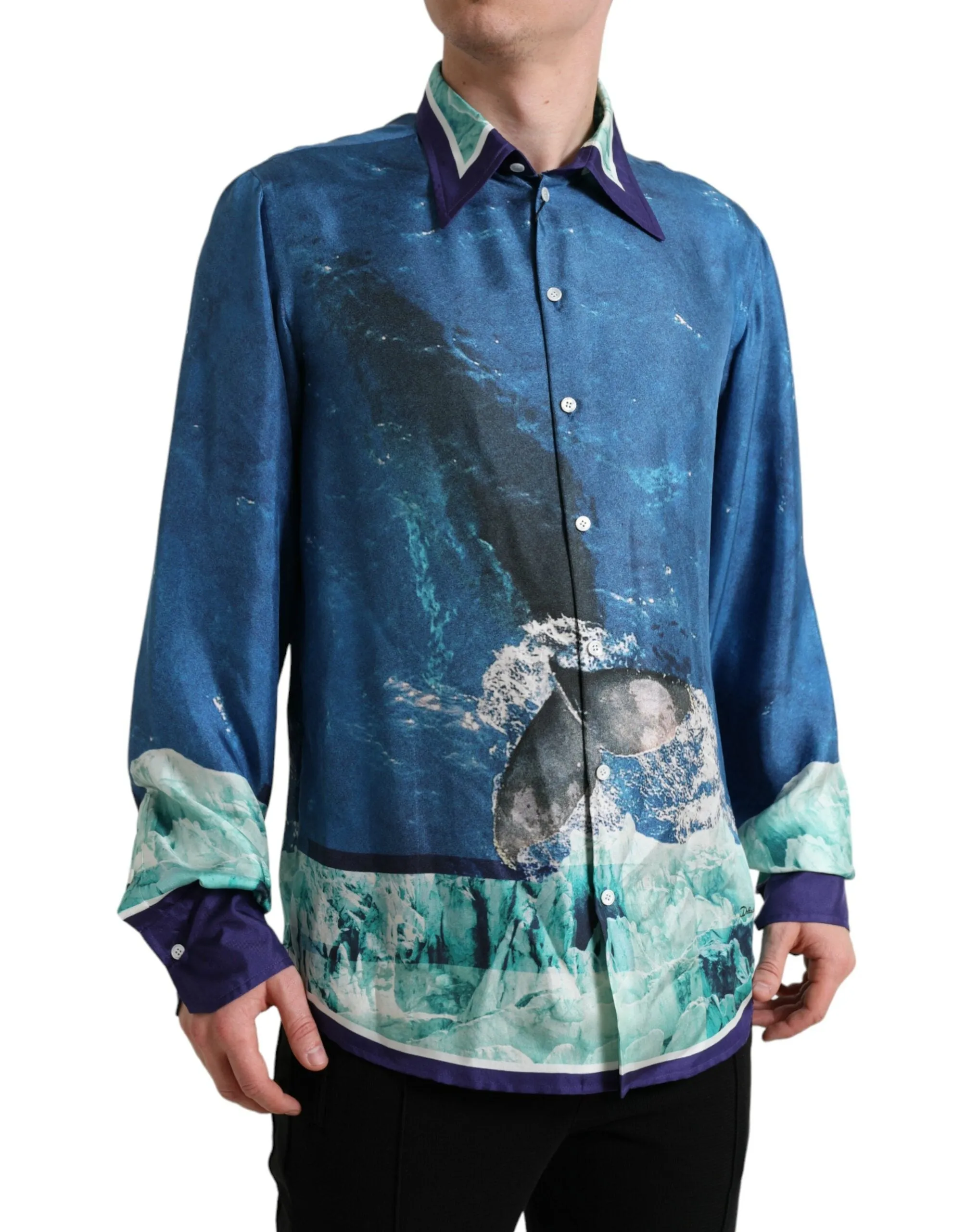 Elegant Ocean Print Silk Shirt sold by Louxly product image thumbnail 2