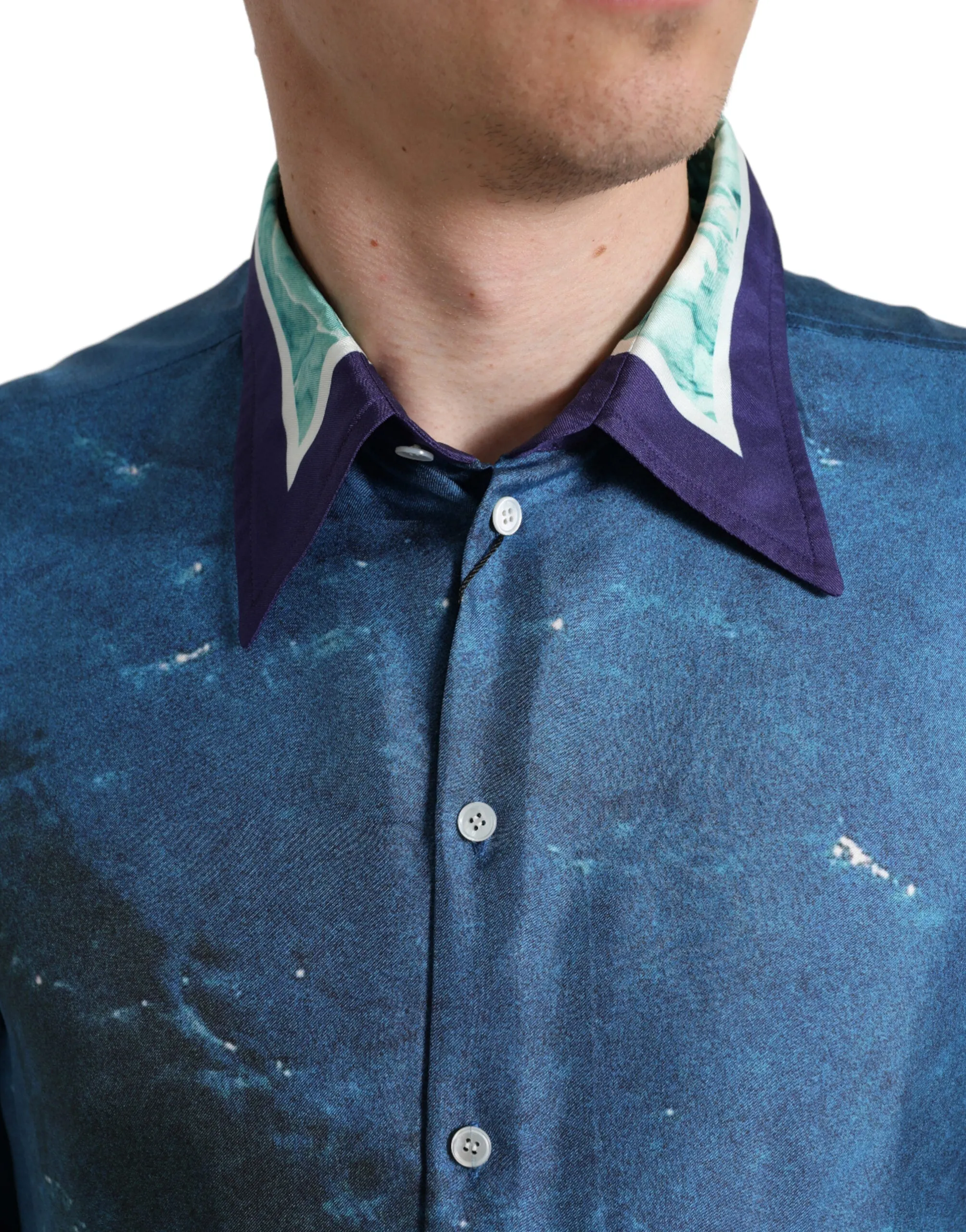 Elegant Ocean Print Silk Shirt sold by Louxly product image thumbnail 4