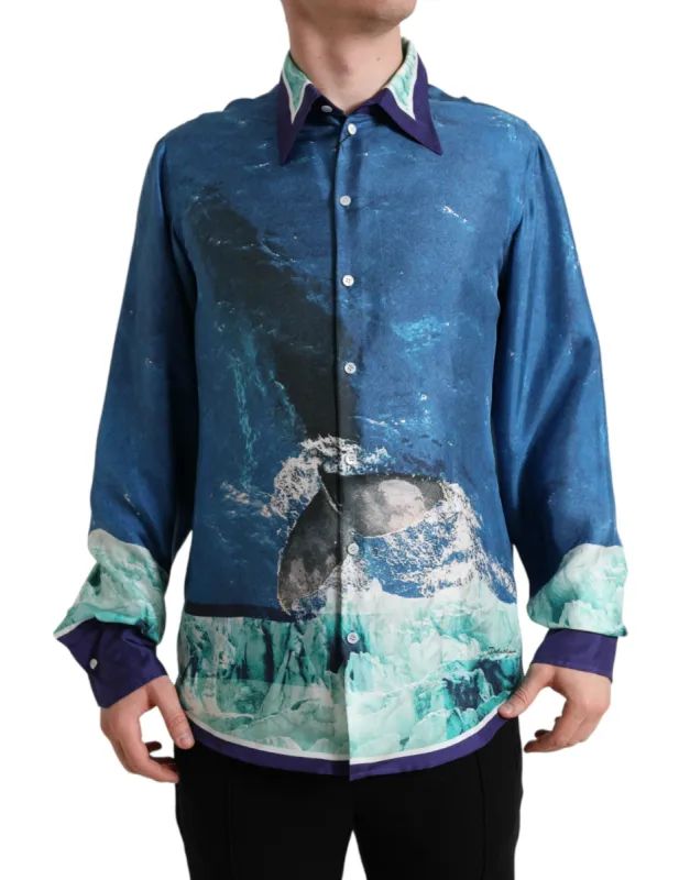 Elegant Ocean Print Silk Shirt sold by Louxly