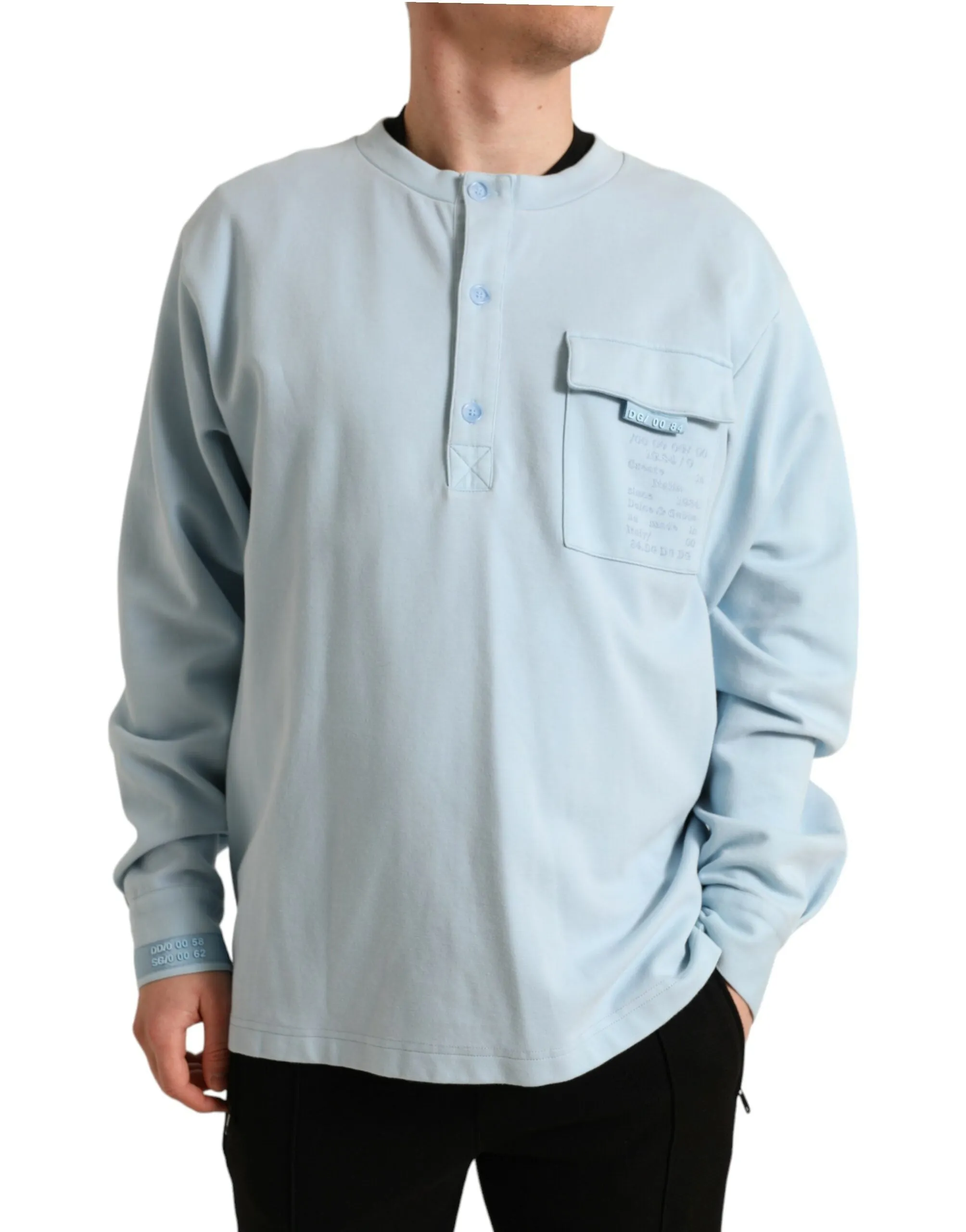 Elegant Light Blue Cotton Blend Crew Neck Sweater sold by Louxly product image thumbnail 2