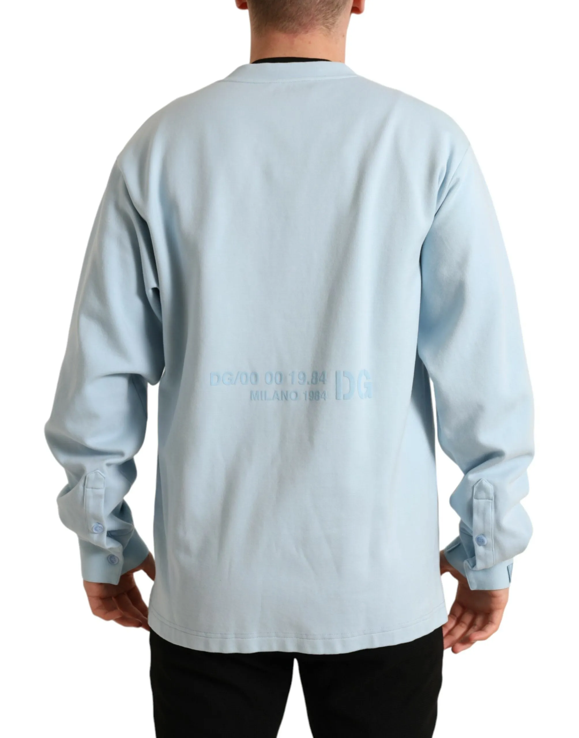 Elegant Light Blue Cotton Blend Crew Neck Sweater sold by Louxly product image thumbnail 3