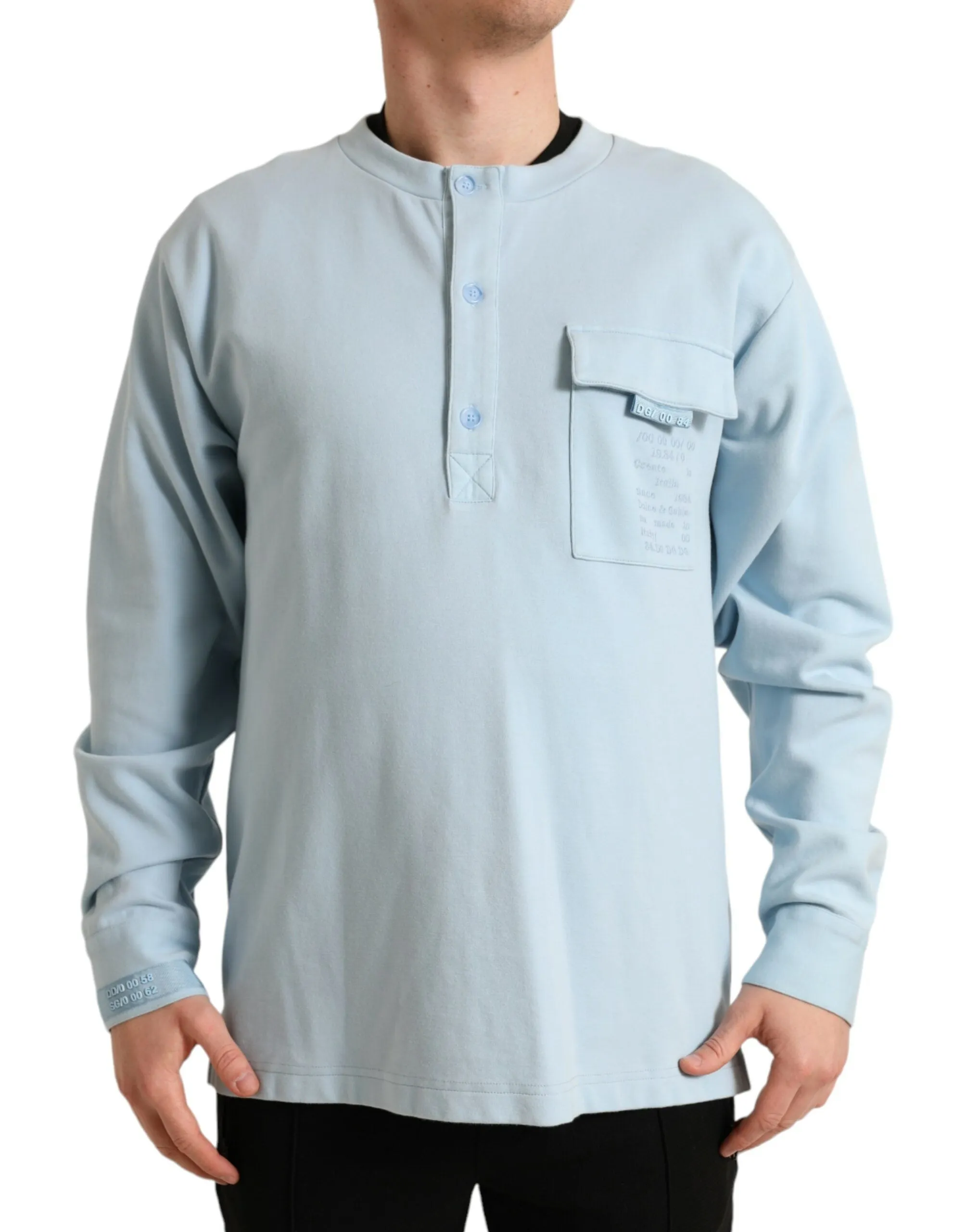 Elegant Light Blue Cotton Blend Crew Neck Sweater sold by Louxly
