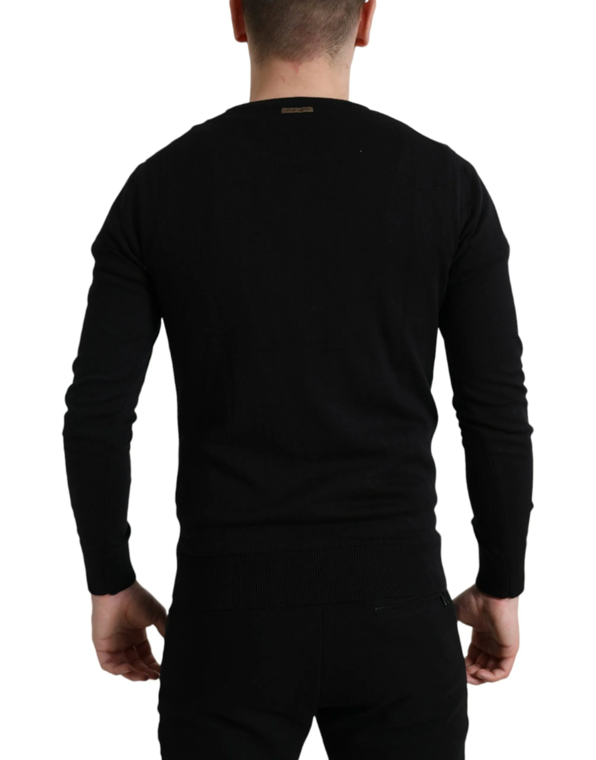 Elegant Black Cotton Crewneck Pullover Sweater sold by Louxly product image thumbnail 3