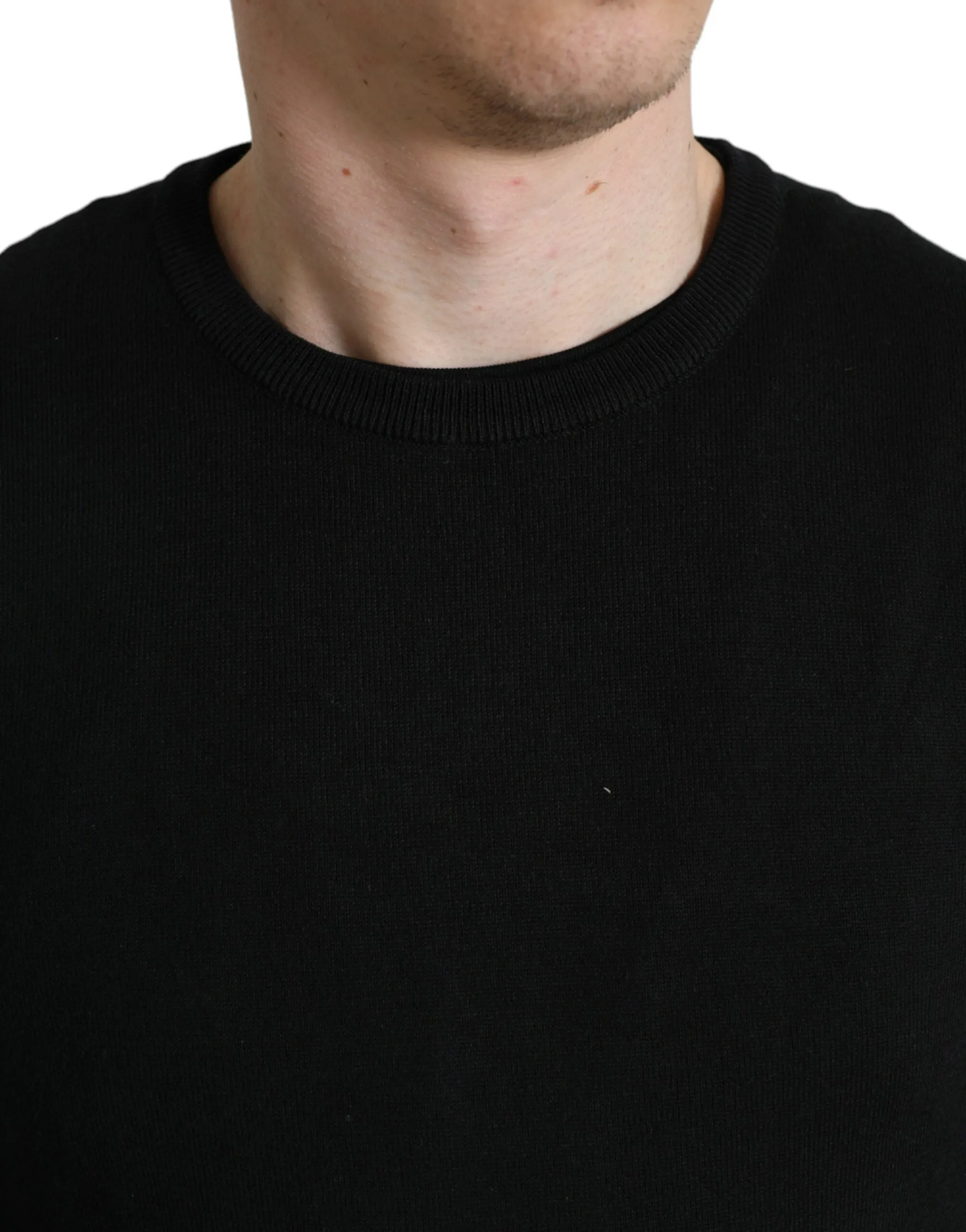 Elegant Black Cotton Crewneck Pullover Sweater sold by Louxly product image thumbnail 4