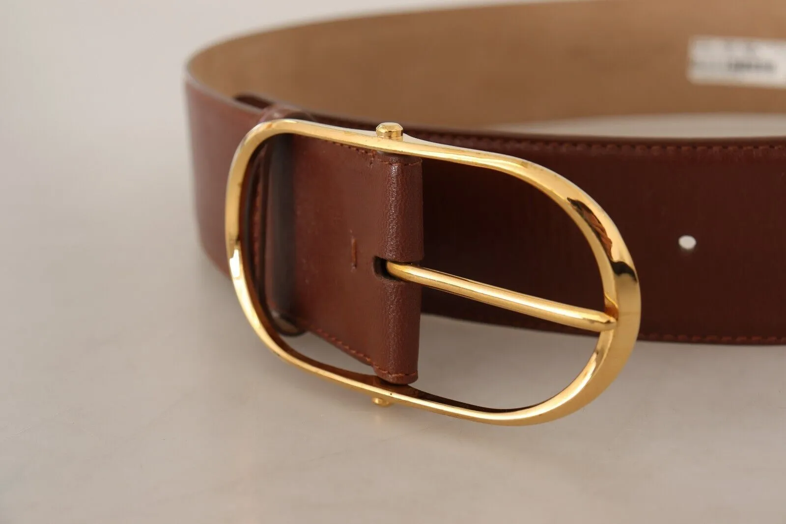 Elegant Brown Leather Belt with Gold Buckle sold by Louxly product image thumbnail 3