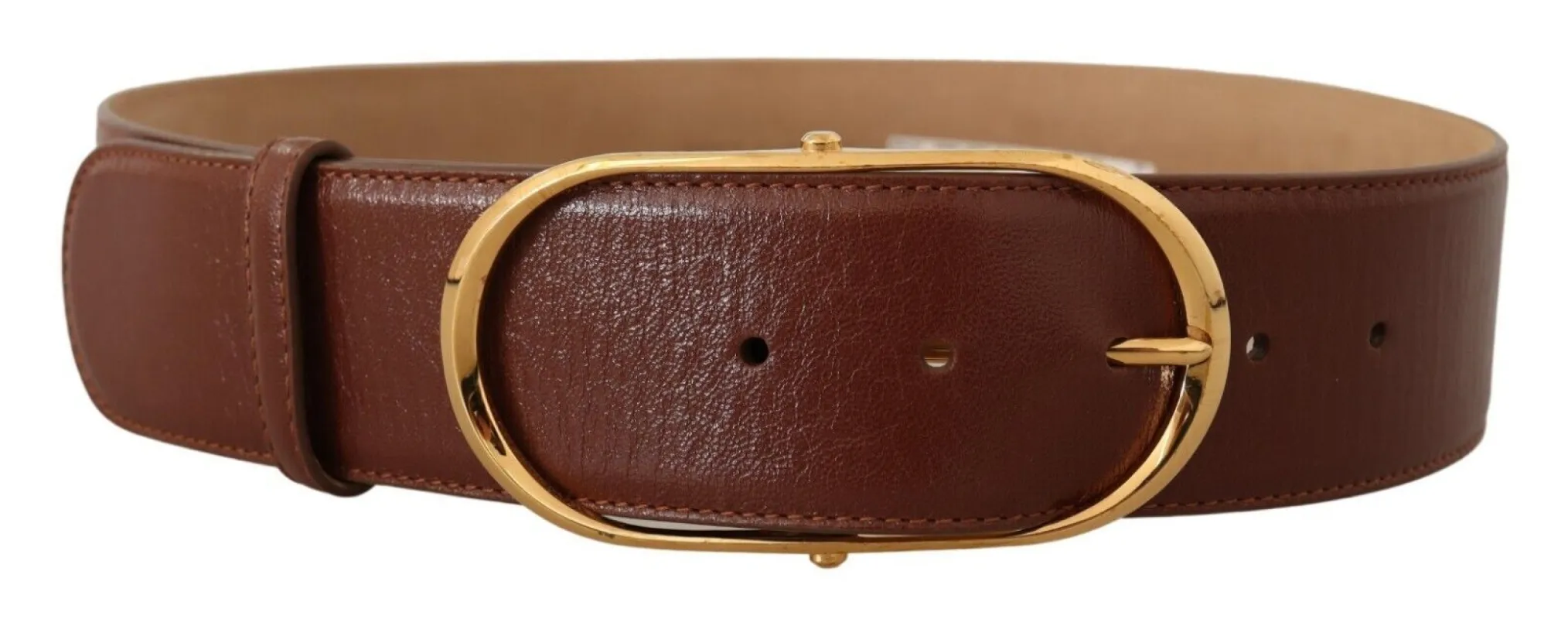 Elegant Brown Leather Belt with Gold Buckle sold by Louxly