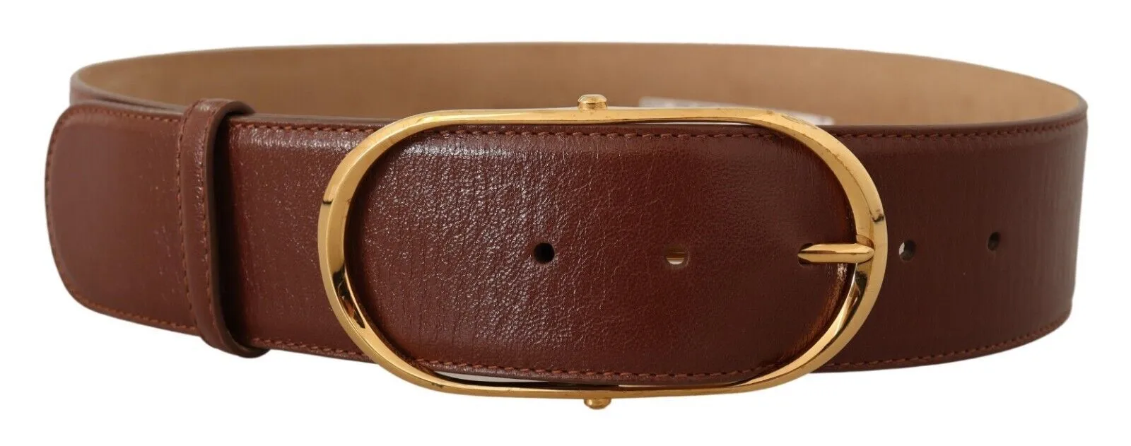 Elegant Brown Leather Belt with Gold Buckle sold by Louxly