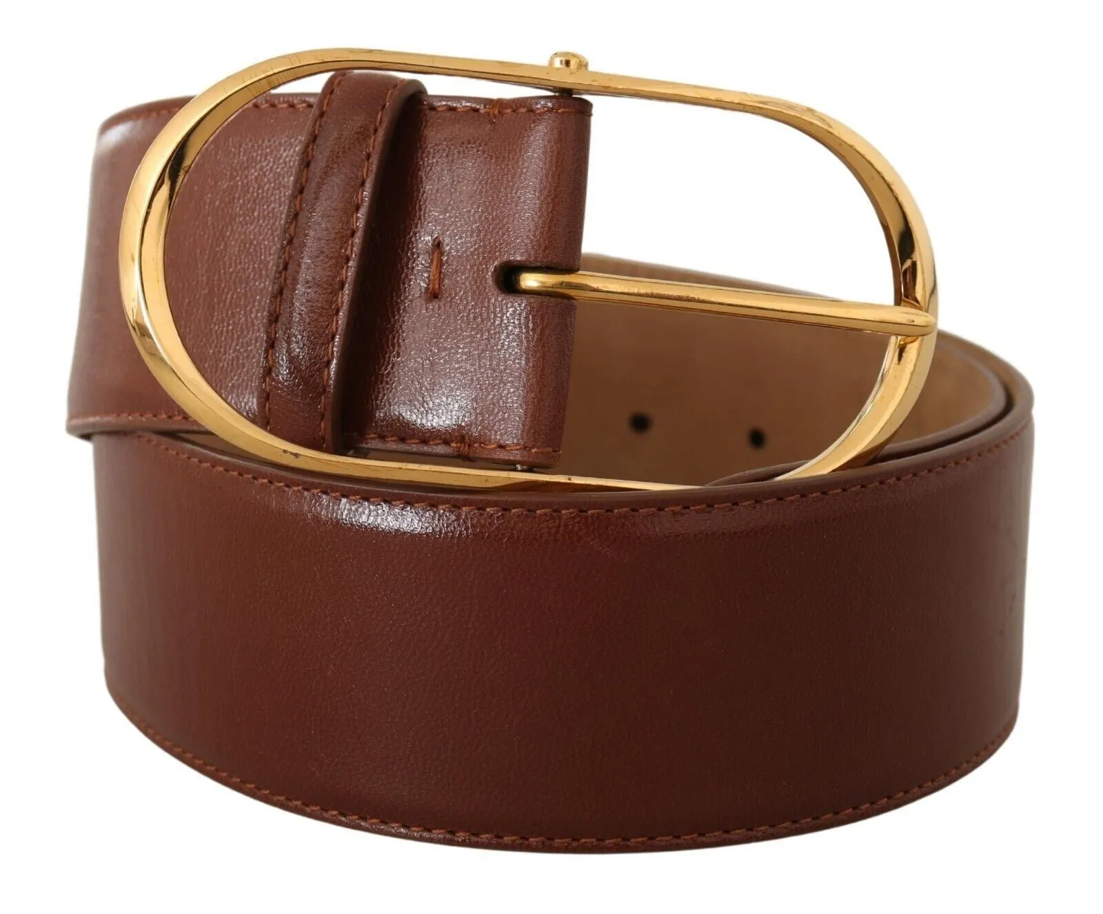 Elegant Brown Leather Belt with Gold Buckle sold by Louxly product image thumbnail 2