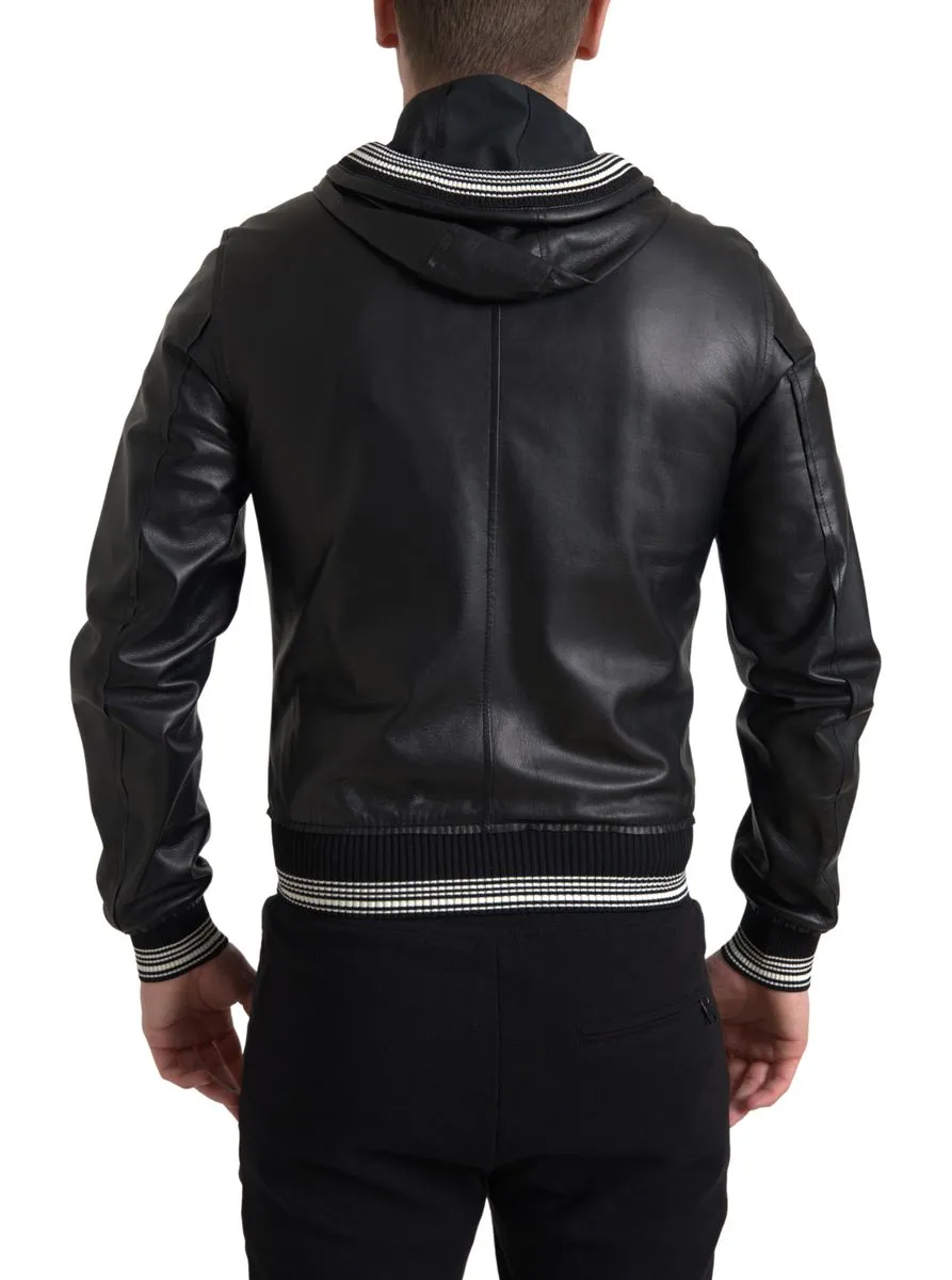 Elegant Black Leather Bomber Jacket sold by Louxly product image thumbnail 2