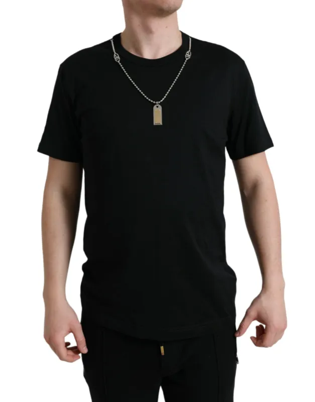 Sleek Cotton Round Neck T-Shirt with Chain Detail made by Louxly