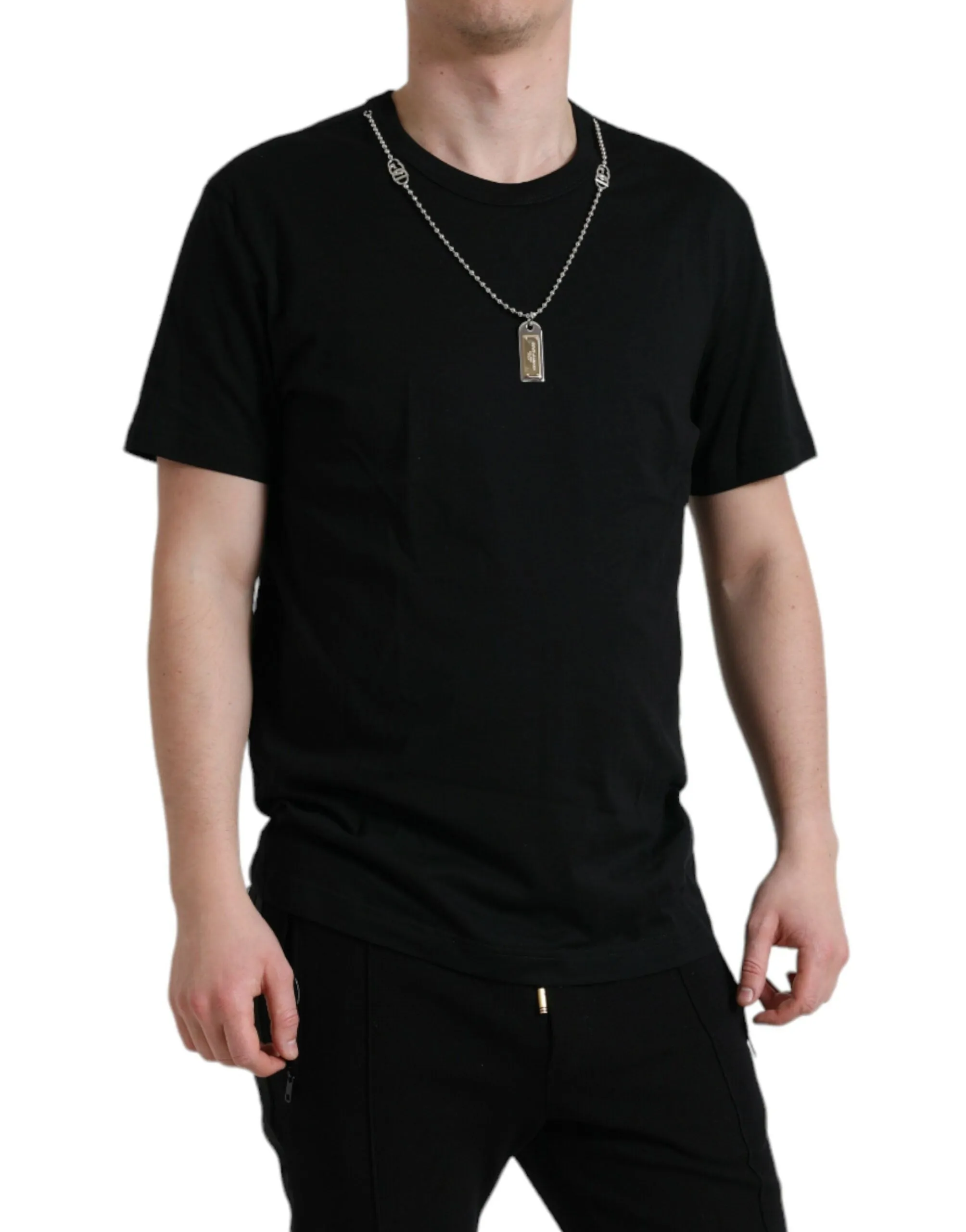 Sleek Cotton Round Neck T-Shirt with Chain Detail sold by Louxly product image thumbnail 2