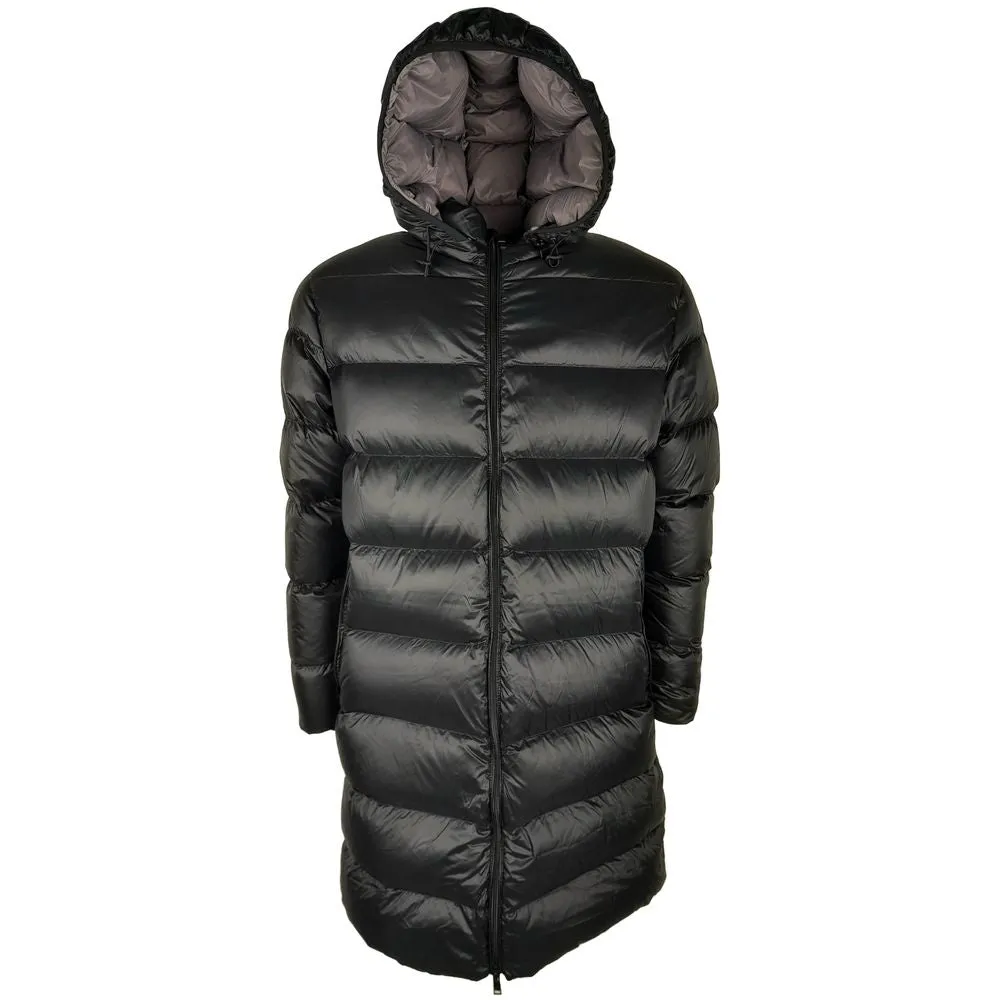 Sleek Black Nylon Down Jacket with Hood sold by Louxly
