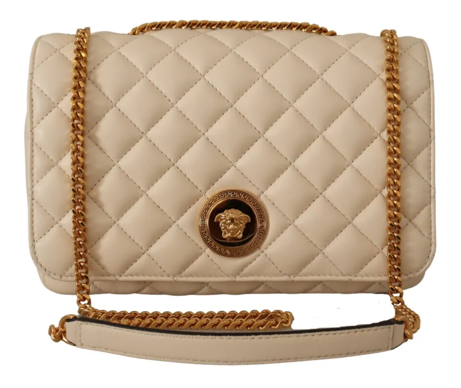 Elegant White Nappa Leather Shoulder Bag sold by Louxly
