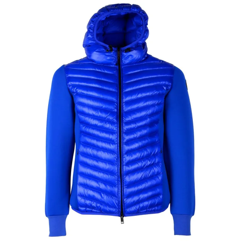 Chic Blue Nylon Down Jacket with Stretch Sleeves made by Louxly