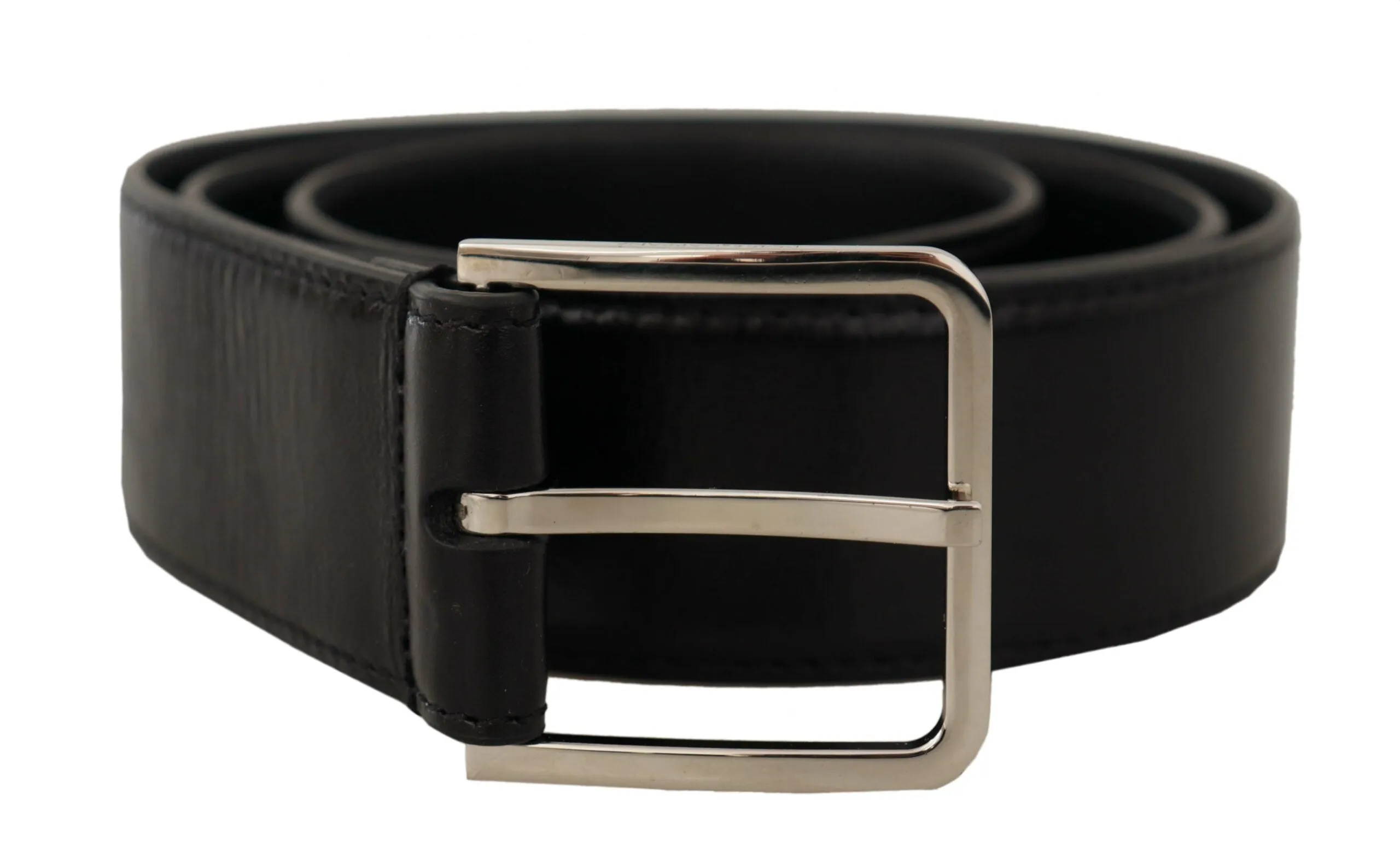Elegant Black Leather Belt with Metal Buckle sold by Louxly