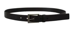 Elegant Black Leather Belt with Metal Buckle sold by Louxly