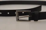 Elegant Black Leather Belt with Metal Buckle sold by Louxly