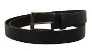 Elegant Black Leather Belt with Metal Buckle sold by Louxly