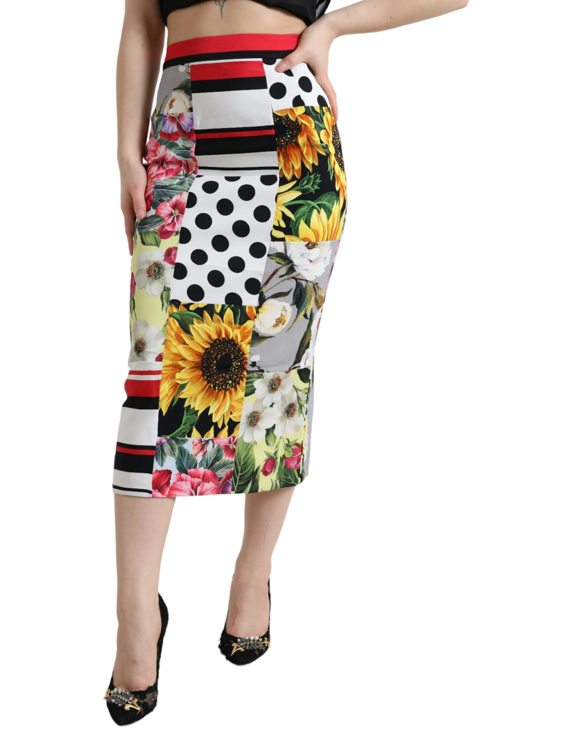 Glamorous High Waist Patchwork Midi Skirt sold by Louxly