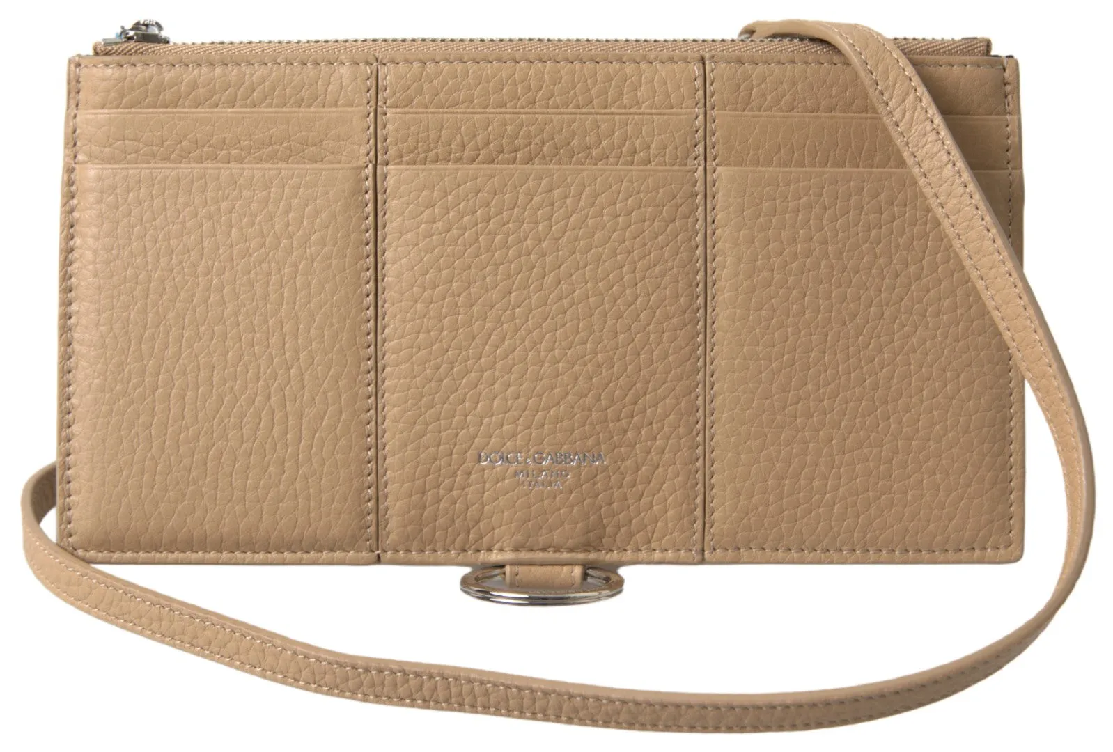 Elegant Beige Leather Wallet with Detachable Strap sold by Louxly