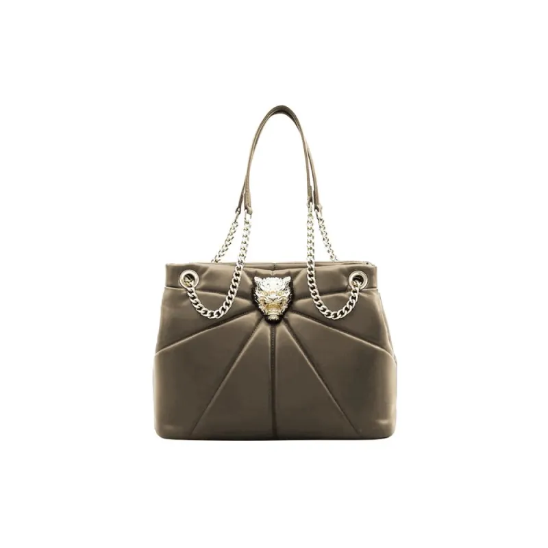 Elegant Faux Leather Gold-Chain Tote sold by Louxly