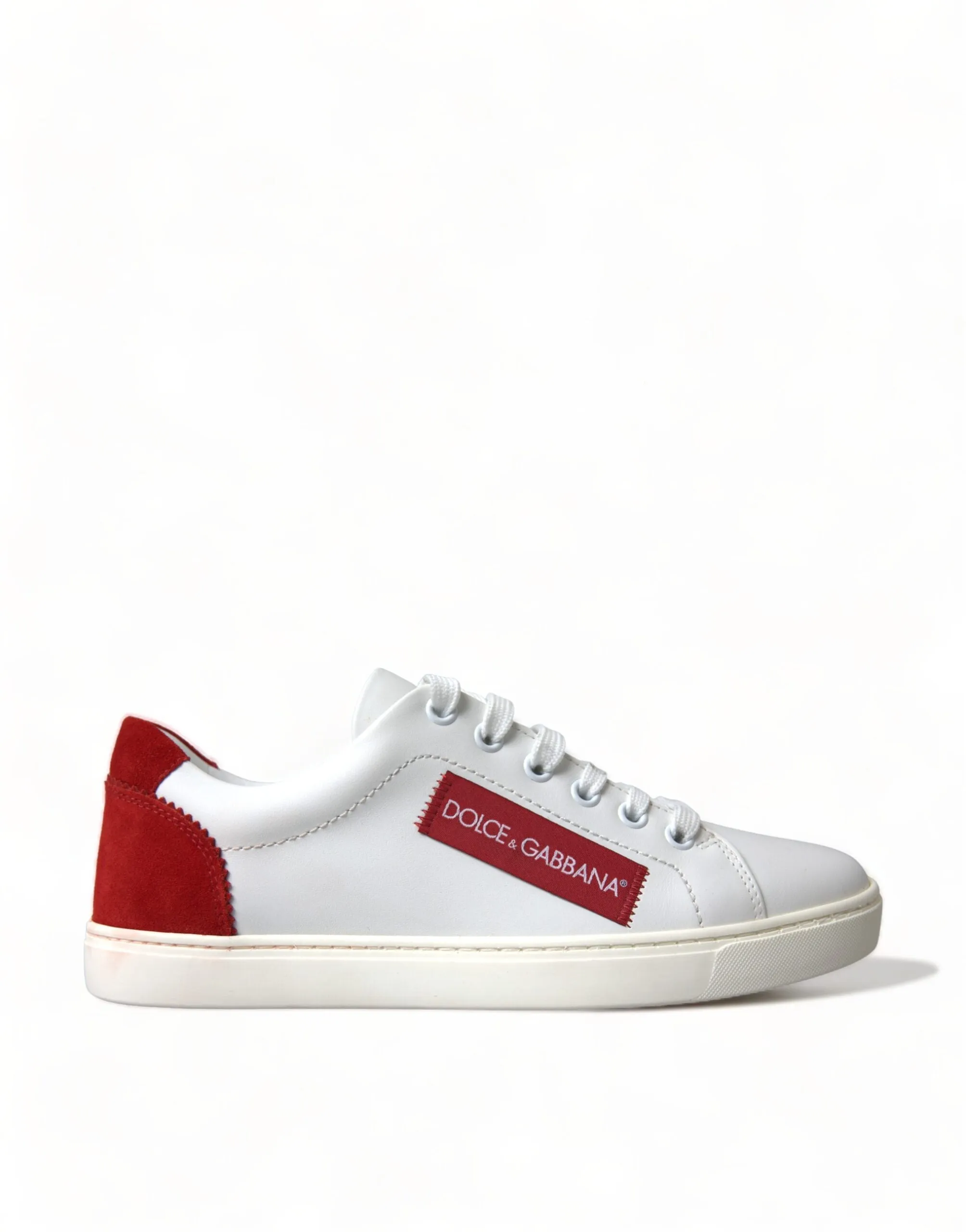Chic White Leather Sneakers with Red Accents sold by Louxly