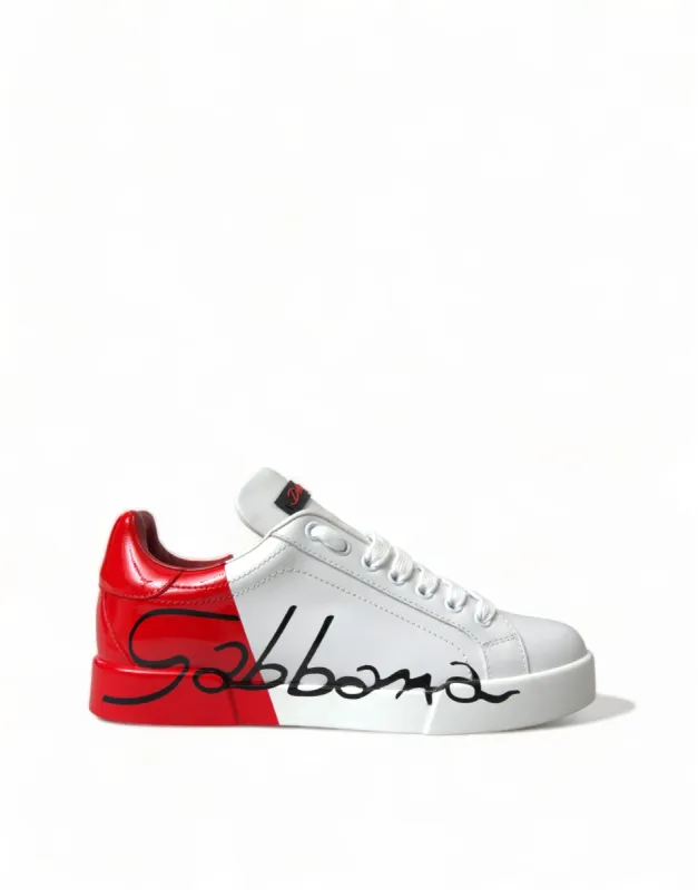 Elegant White Leather Portofino Sneakers sold by Louxly