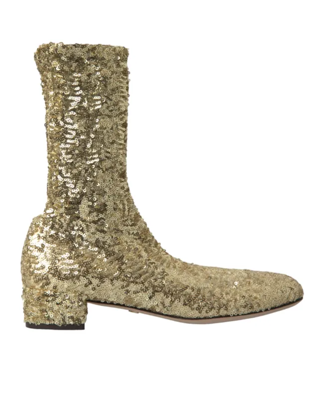 Elegant Mid Calf Gold Boots Exclusive Design sold by Louxly